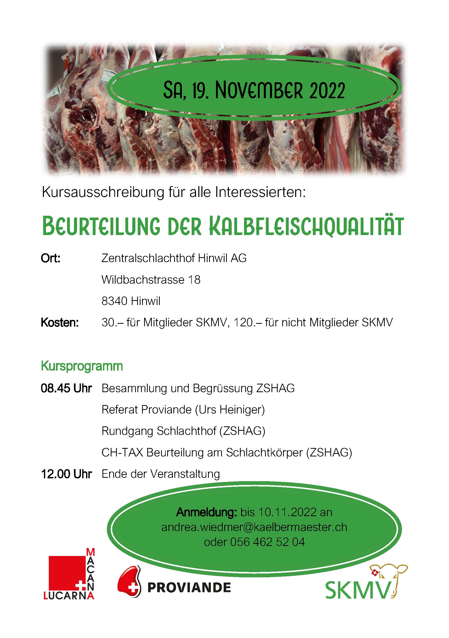 Kurs zur Beurteilung der Kalbfleischqualität